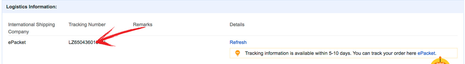 Tracking number in Logistics Section