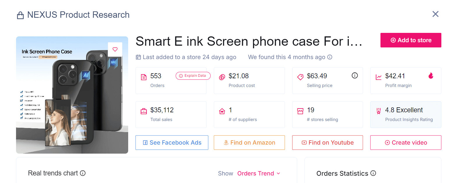 Sell The Trend NEXUS product research page