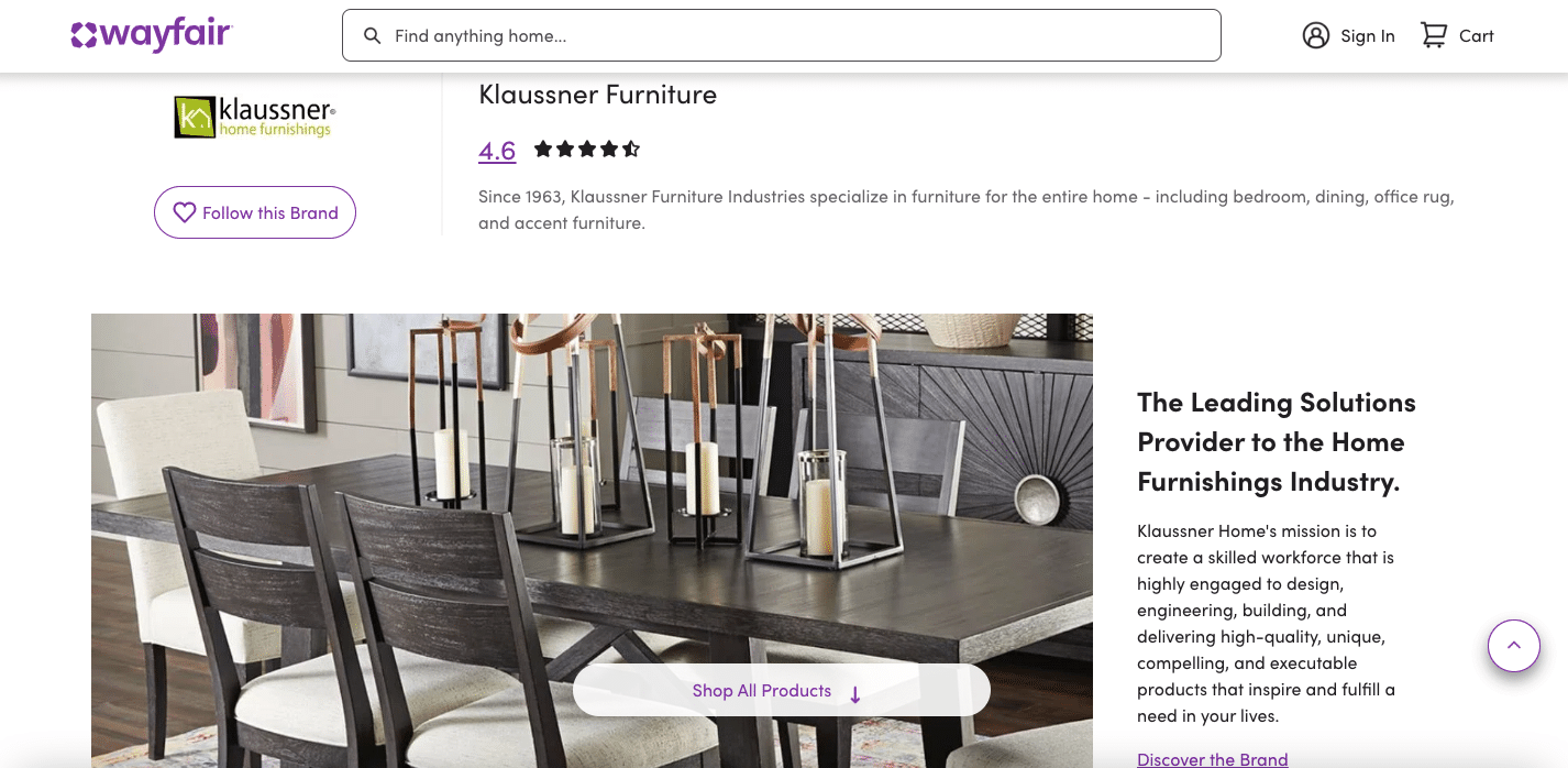 Klaussner's sale page on Wayfair