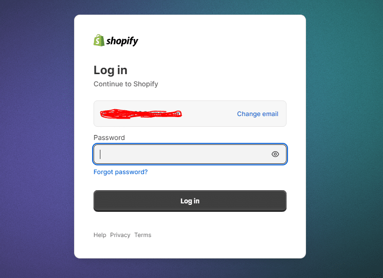 Image of login page in Shopify