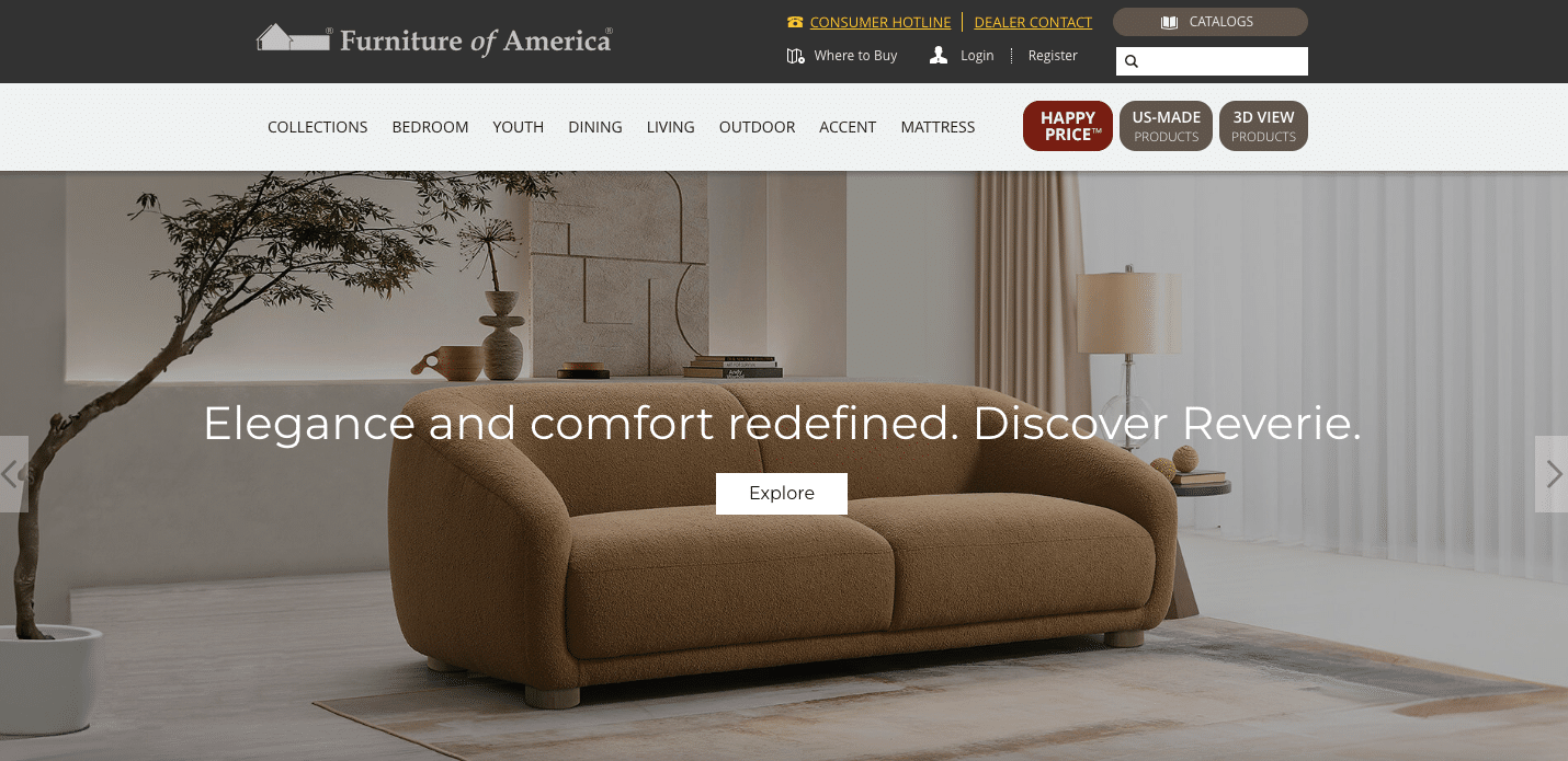 Furniture of America sometimes features clearance items