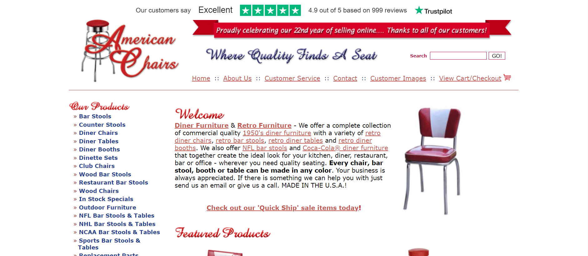 American chair homepage screenshot